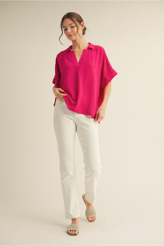 BOXED COLLAR SS FUCHSIA