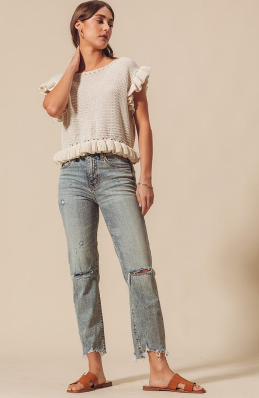 Tapered Raw Hem Jeans