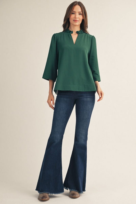 CRINKLED SOLID HUNTER GREEN TOP