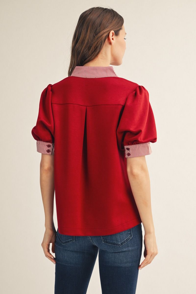 CONTRAST STRIPE BURGUNDY TOP