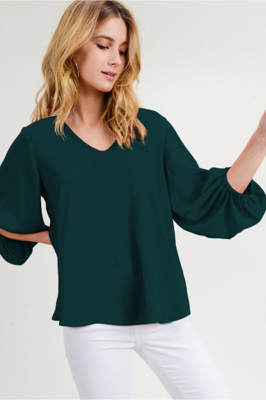V-NECK BUBBLE SLEEVE H GREEN