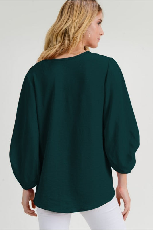 V-NECK BUBBLE SLEEVE H GREEN