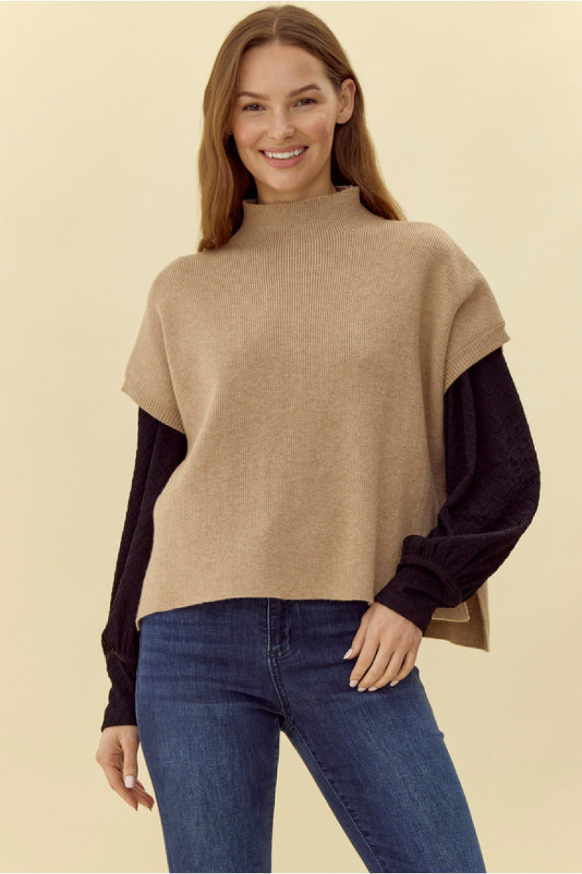 MOCK NECK TAUPE TOP