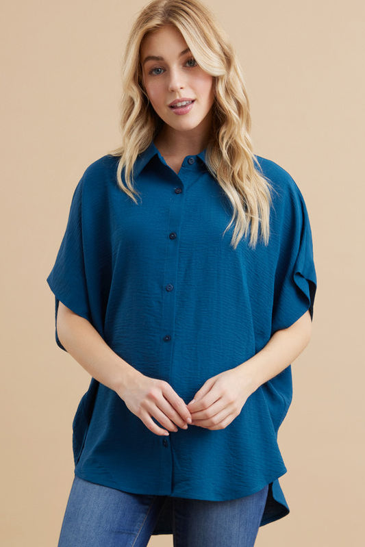 BUTTON DOWN TEAL TOP