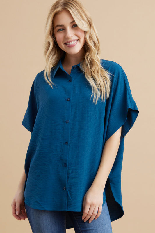 BUTTON DOWN TEAL TOP