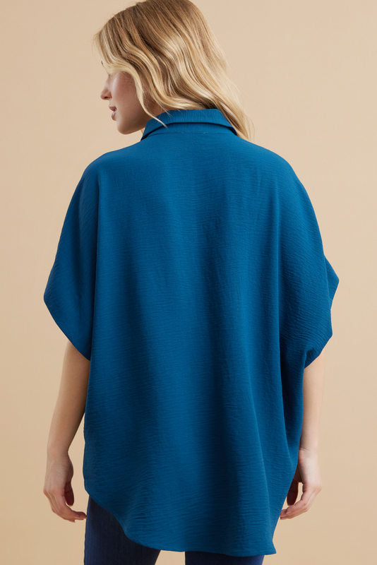 BUTTON DOWN TEAL TOP