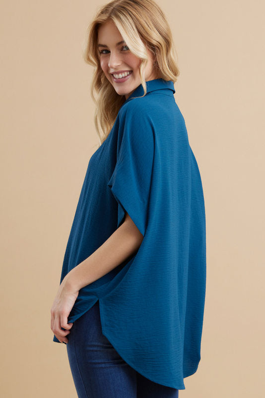 BUTTON DOWN TEAL TOP