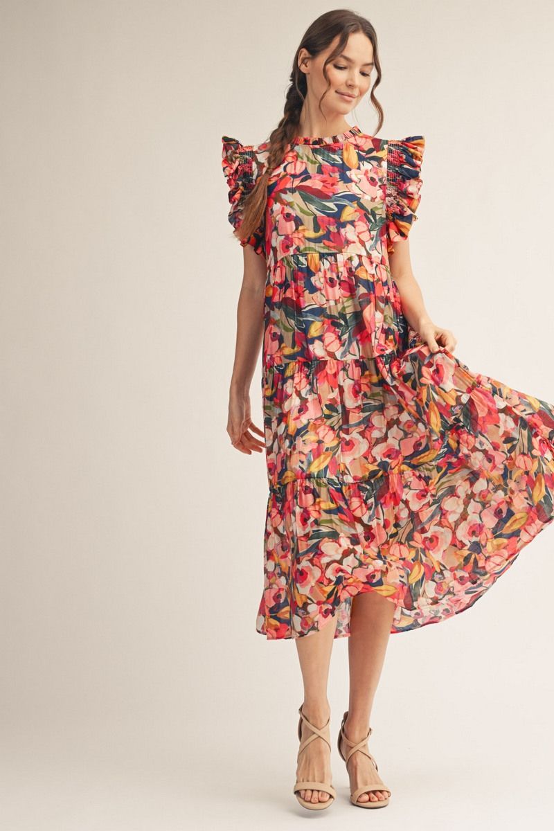RUFFLED FLORAL MULTI DRESS