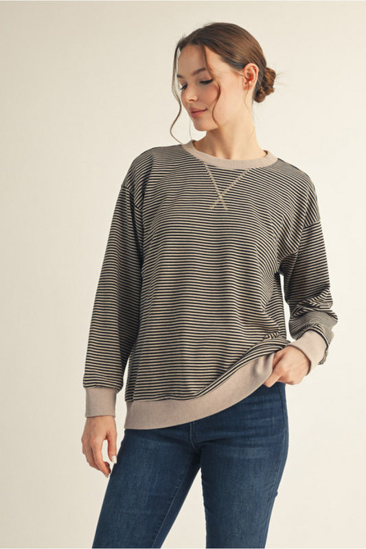 STRIPE BLK LS TOP
