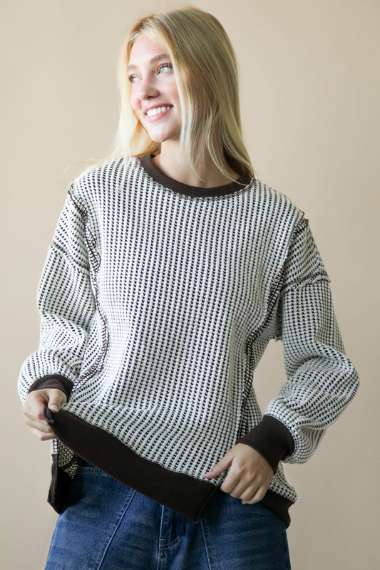 WAFFLE KNIT CHOCOLATE SWEATER