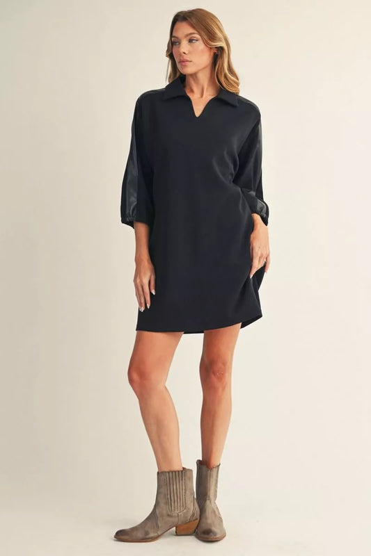 FAUX LEATHER BLACK DRESS