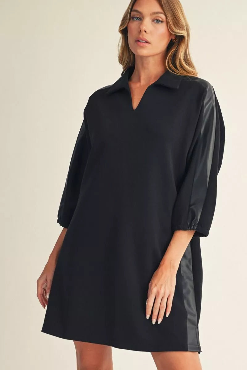 FAUX LEATHER BLACK DRESS