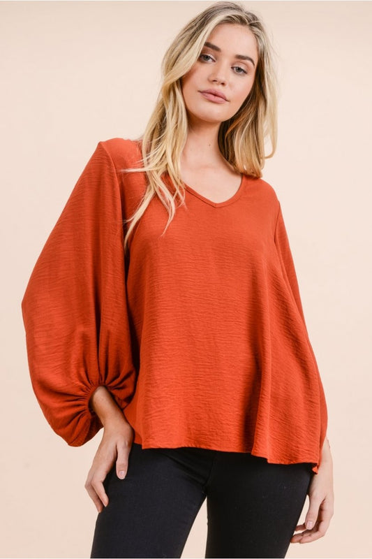 BUBBLE SLEEVE RUST TOP