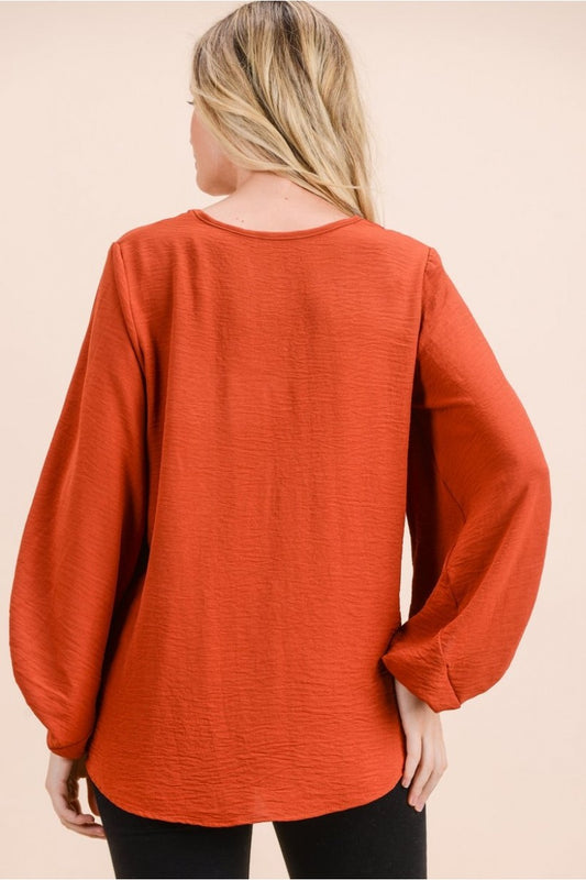 BUBBLE SLEEVE RUST TOP