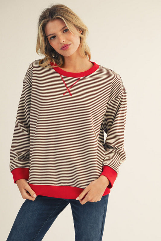STRIPE BROWN LS TOP