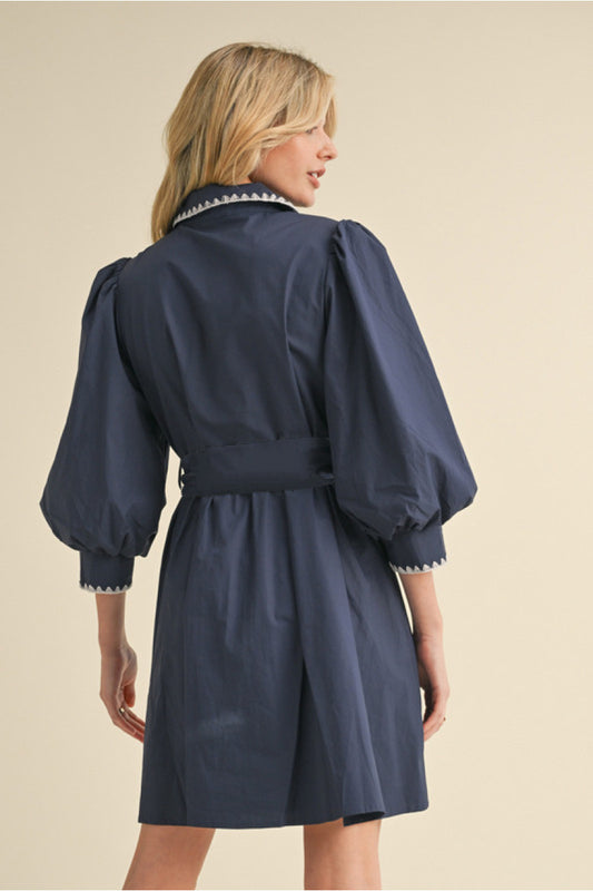 EMBROIDERY TRIM COLLAR DRESS