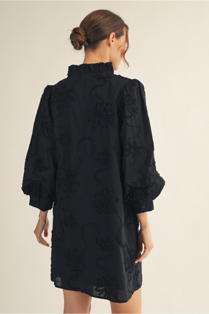 FLORAL EMB BLK DRESS