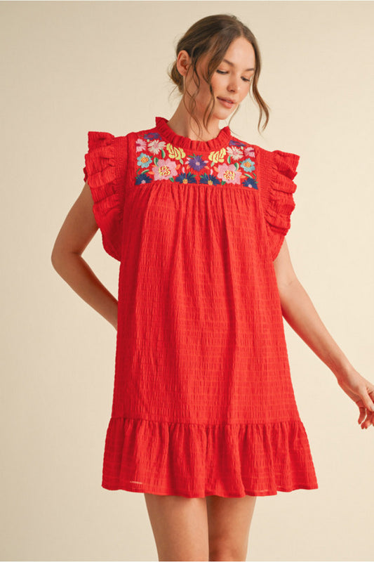 FLORAL YOKE MIDI DRESS