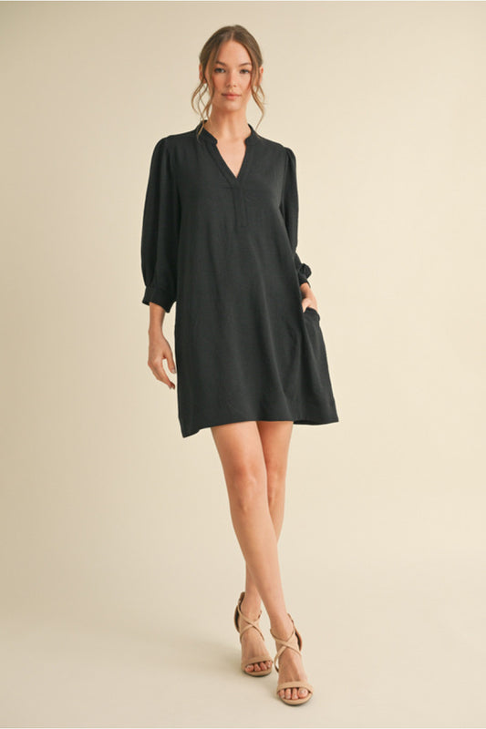 ELEGANT BLACK V-NECK DRESS