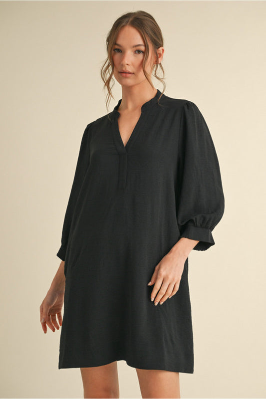 ELEGANT BLACK V-NECK DRESS