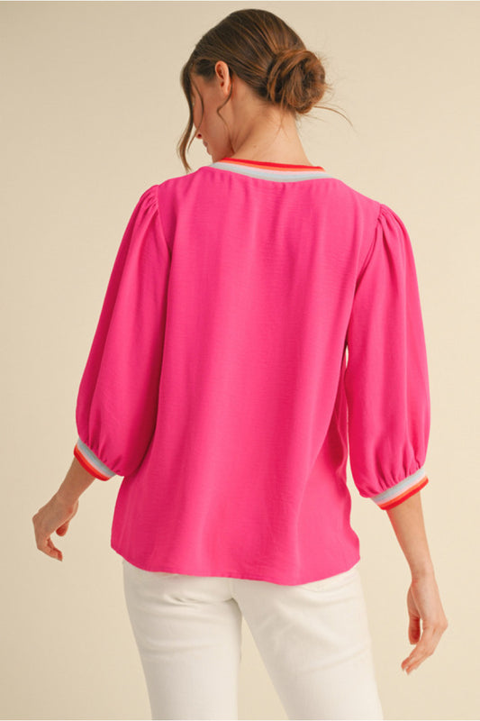 U NECK PINK STRIPE TOP
