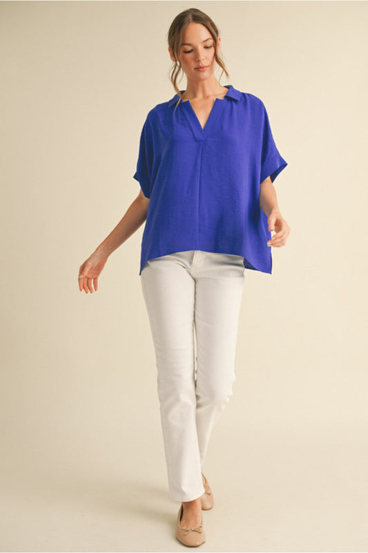 BOXED COLLAR SS ROYAL BLUE TOP