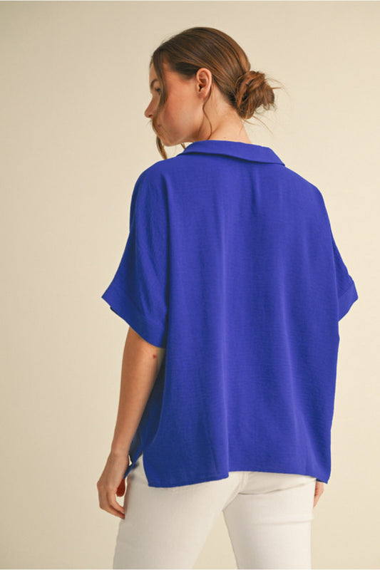 BOXED COLLAR SS ROYAL BLUE TOP