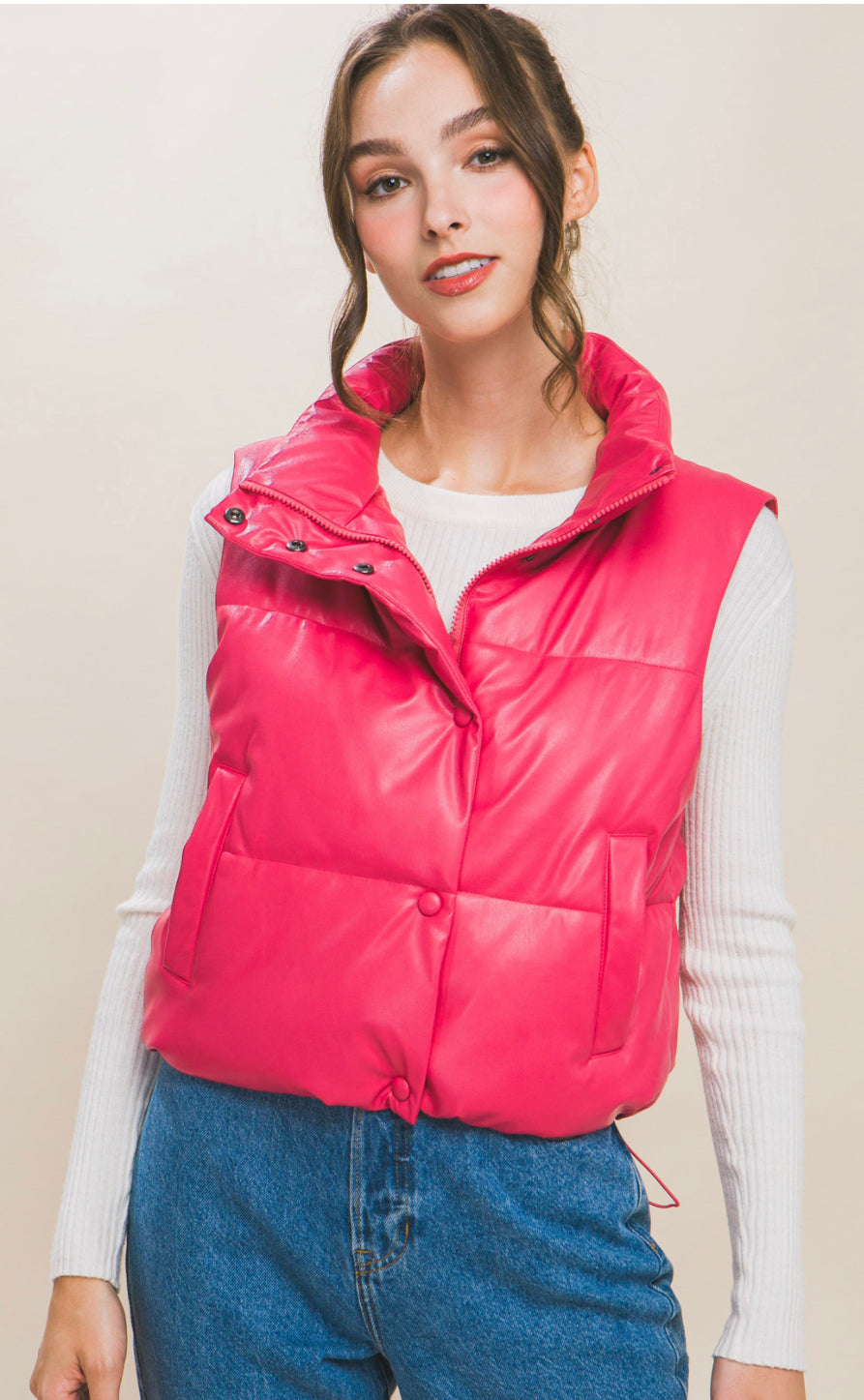 Fuchsia puffer cheap vest