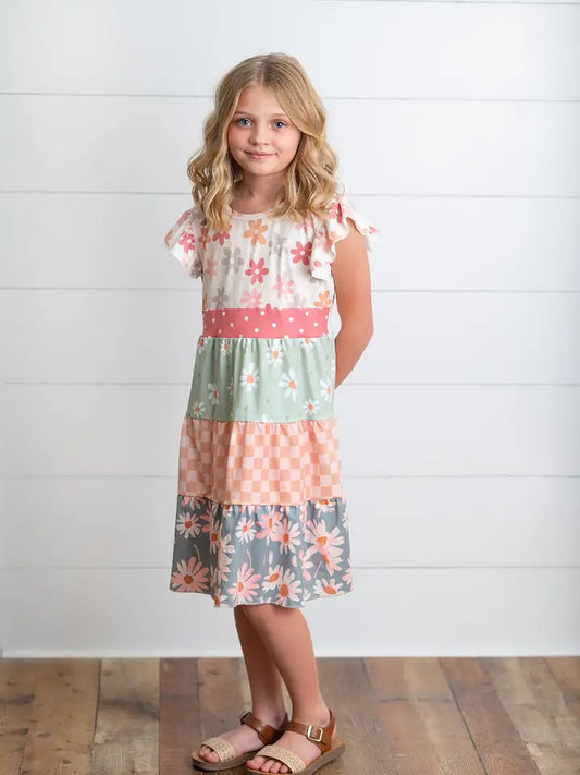CHECKER TIERED GIRLS DRESS