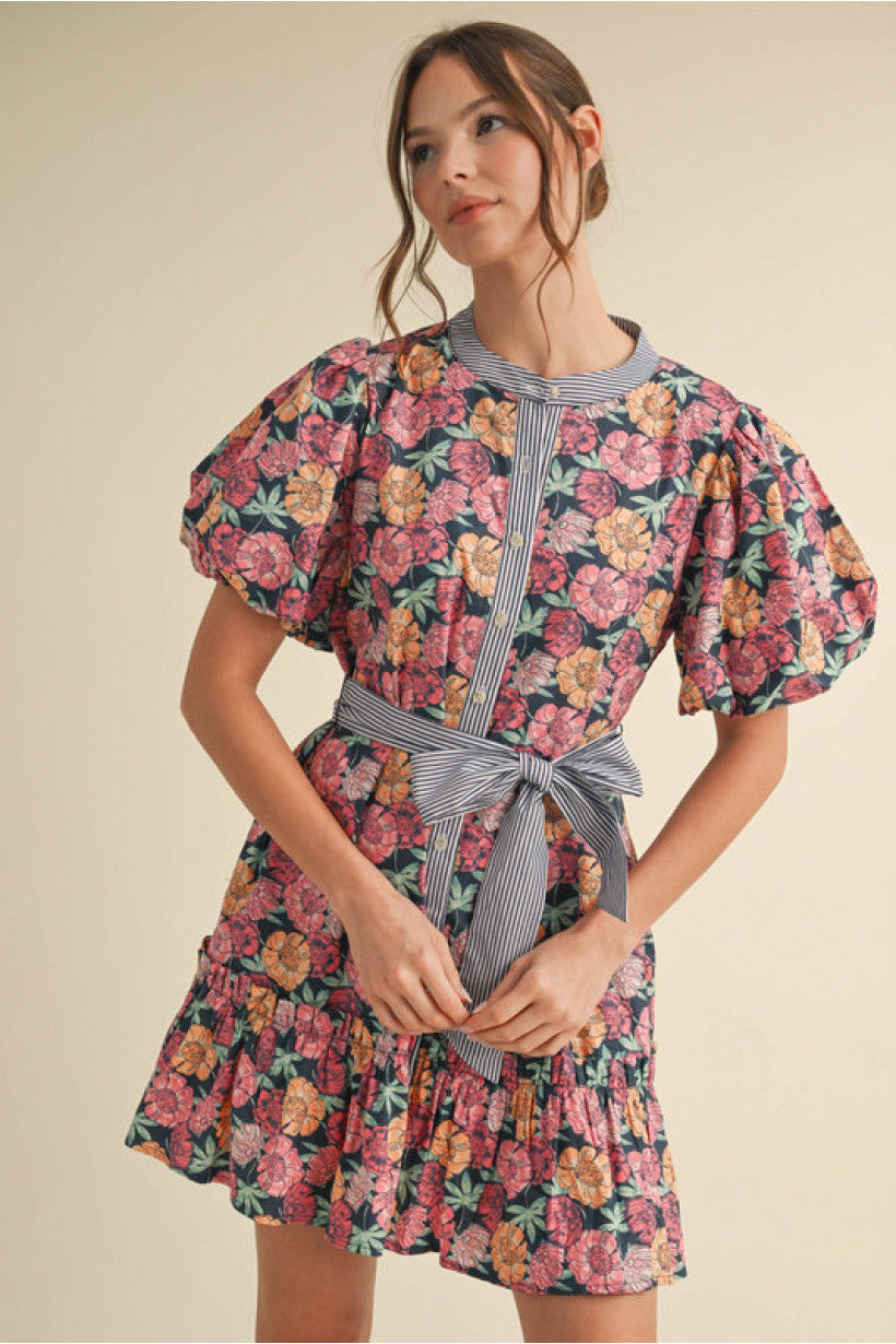 BOW BELT FLORAL DRESS