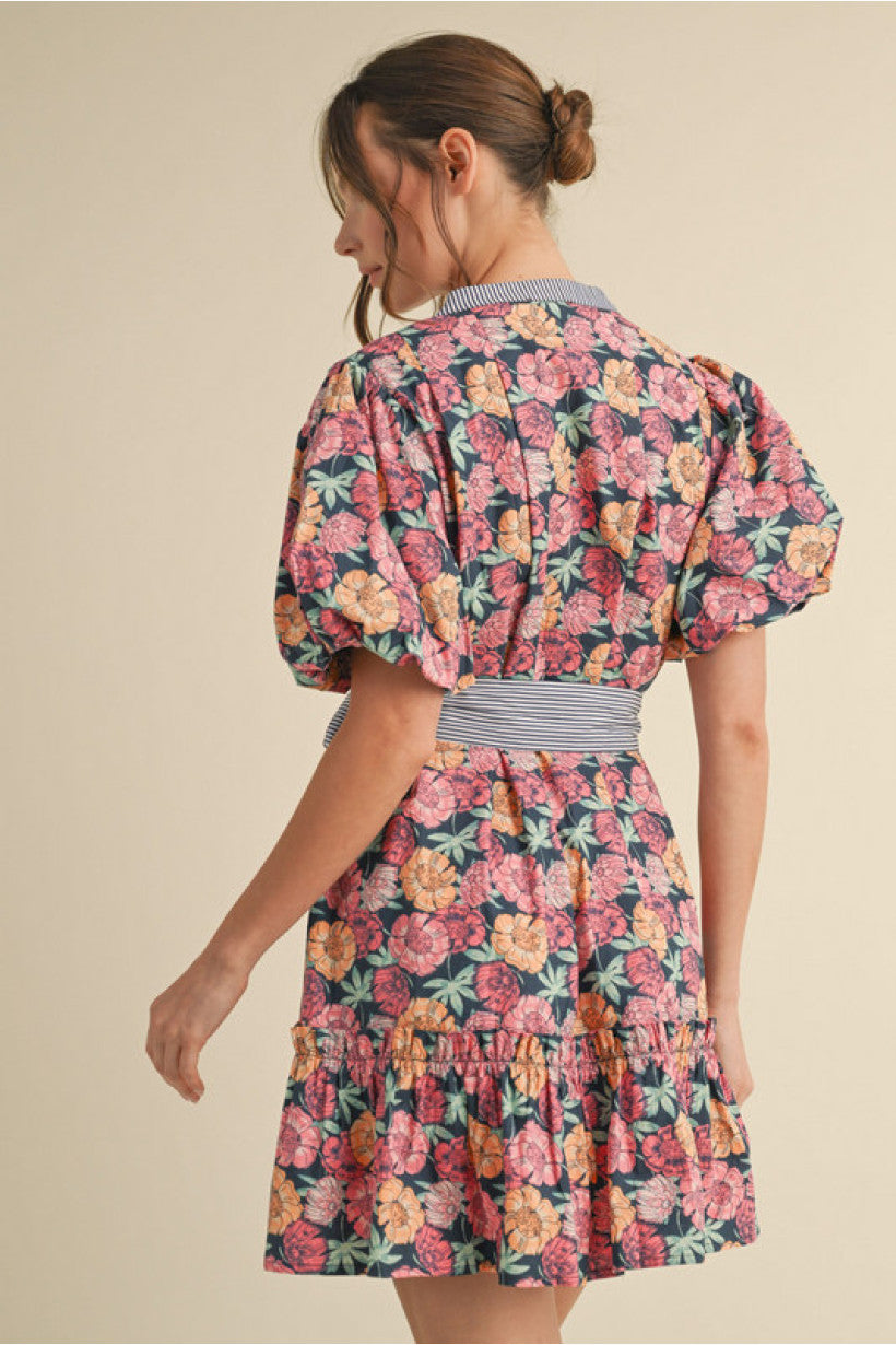 BOW BELT FLORAL DRESS