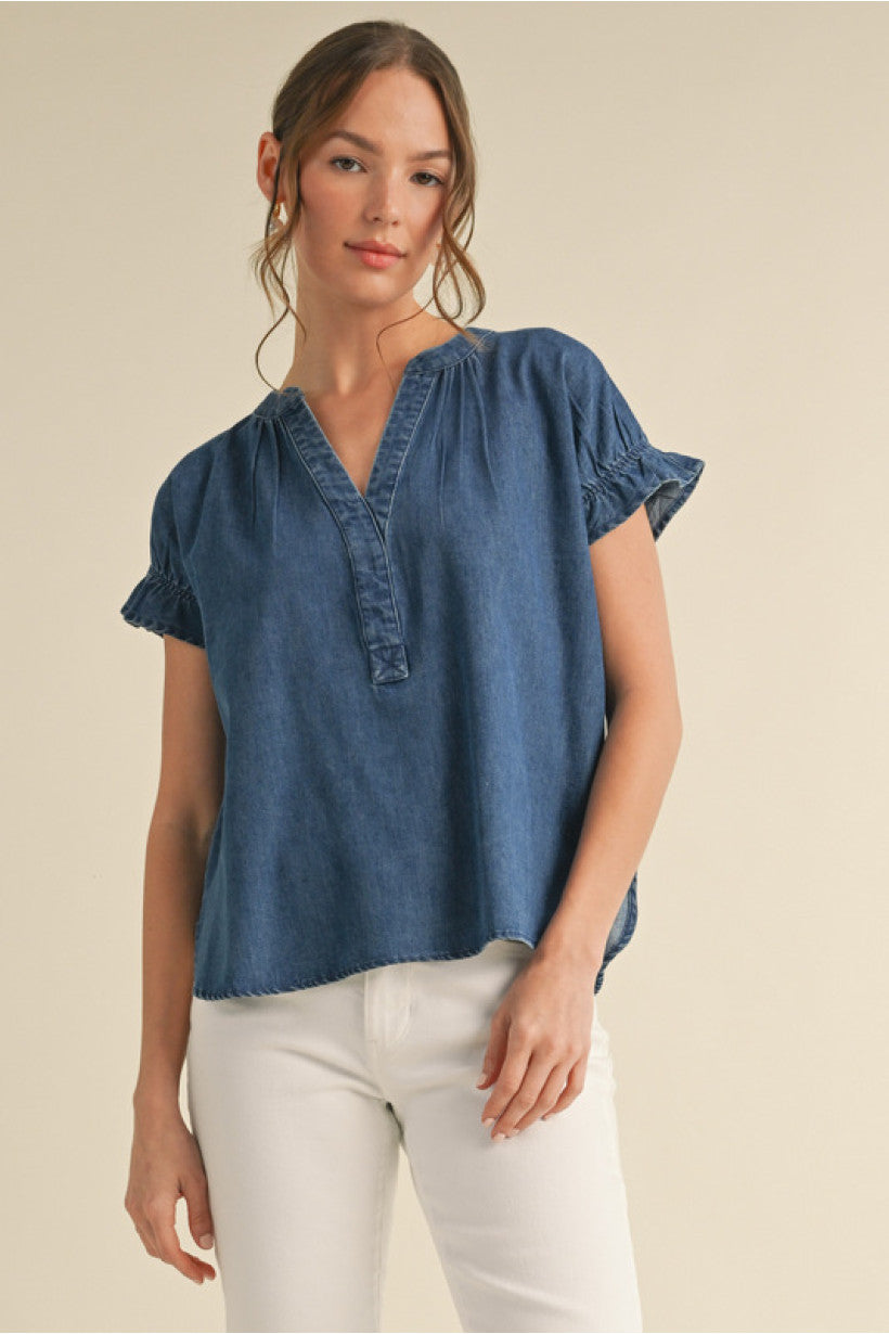 V-NECK DENIM SS TOP