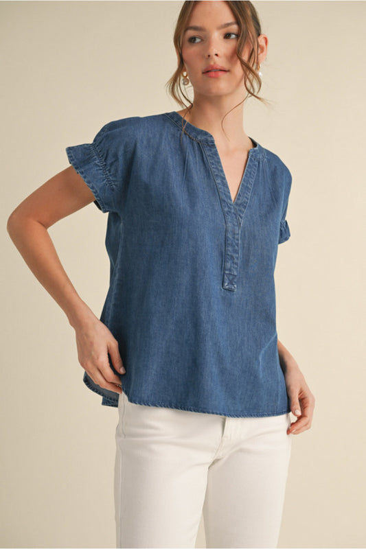 V-NECK DENIM SS TOP