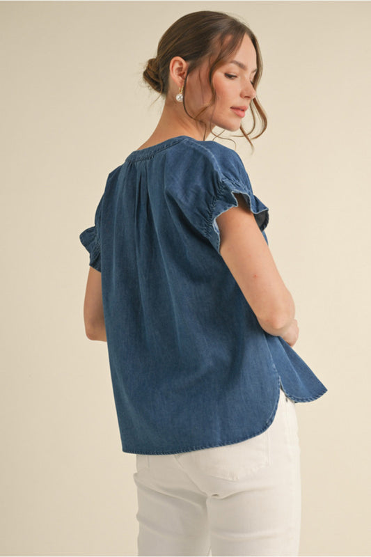 V-NECK DENIM SS TOP