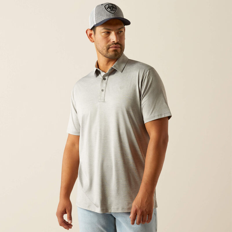 ARIAT MENS FITTED GRAY POLO