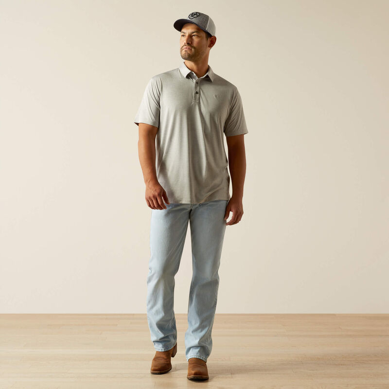 ARIAT MENS FITTED GRAY POLO