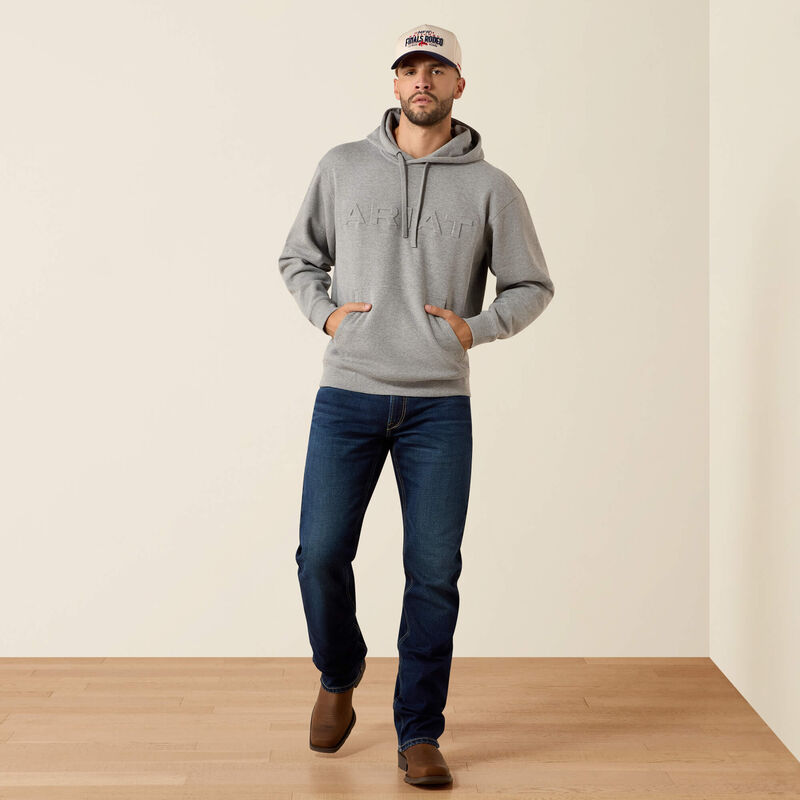 MENS EMBOSSED GREY LOGO HOODIE