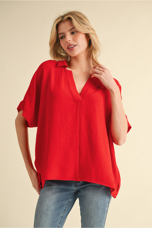 BOXED COLLAR SS RED TOP