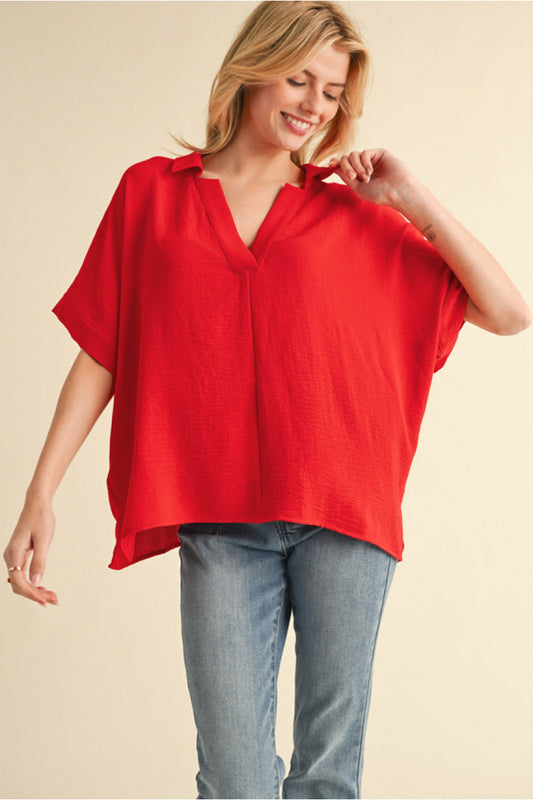 BOXED COLLAR SS RED TOP