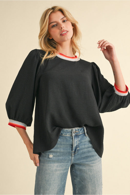 U NECK BLACK STRIPE TOP
