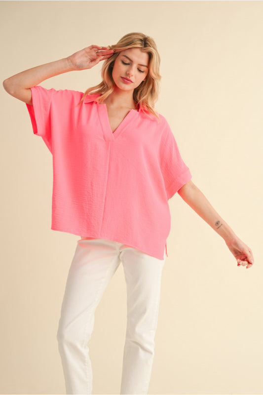 BOXED COLLAR SS NEON PINK