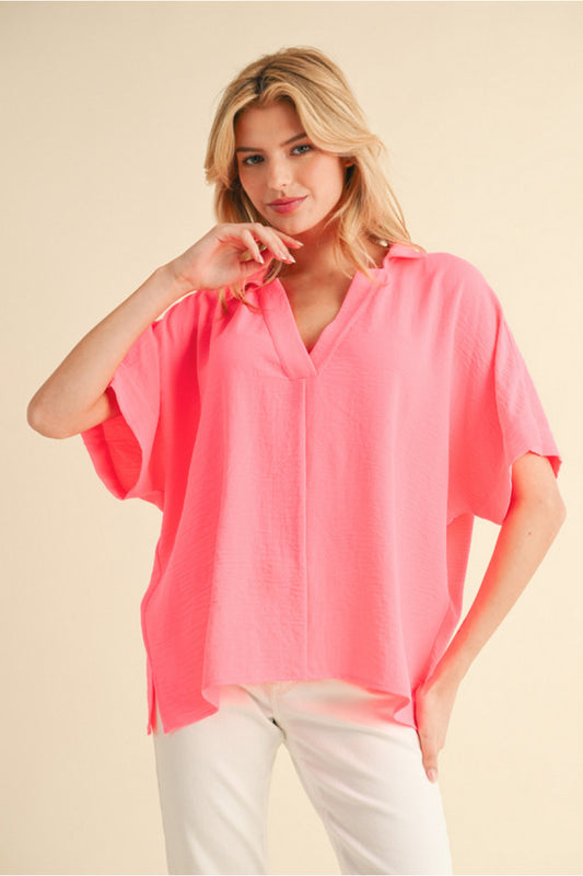 BOXED COLLAR SS NEON PINK