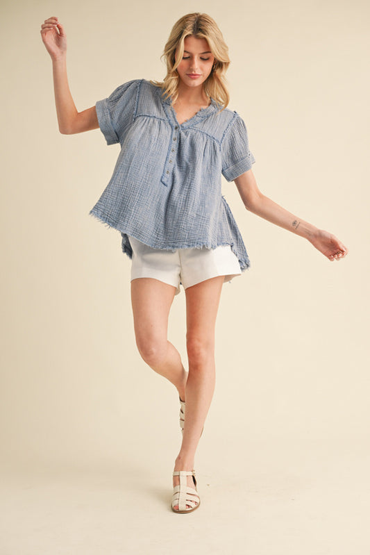 GAUZE DENIM SS TOP