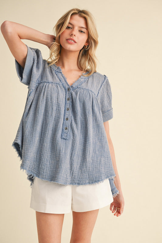 GAUZE DENIM SS TOP