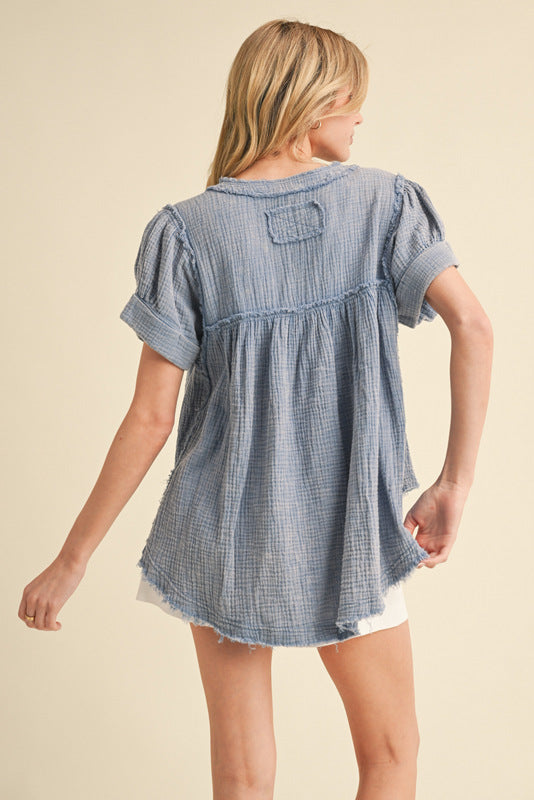 GAUZE DENIM SS TOP