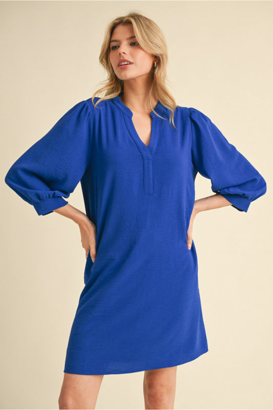 ROYAL BLUE ELEGANT V-NECK DRESS