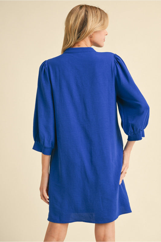 ROYAL BLUE ELEGANT V-NECK DRESS