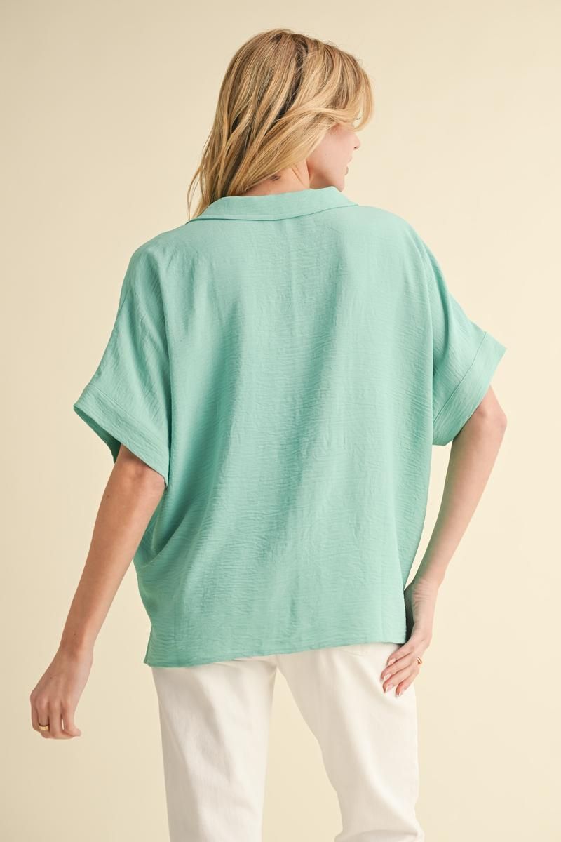 BOXED COLLAR SS MINT TOP