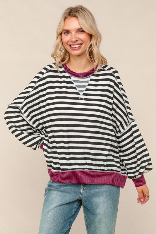 FALL STRIPED BLK/WINE LONGSLEEVE