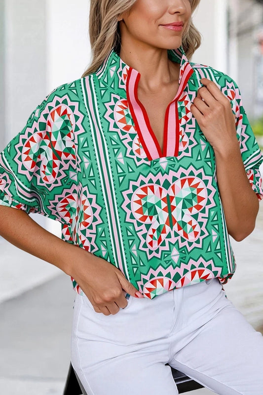 GEO PRINT MULTI COLLAR TOP